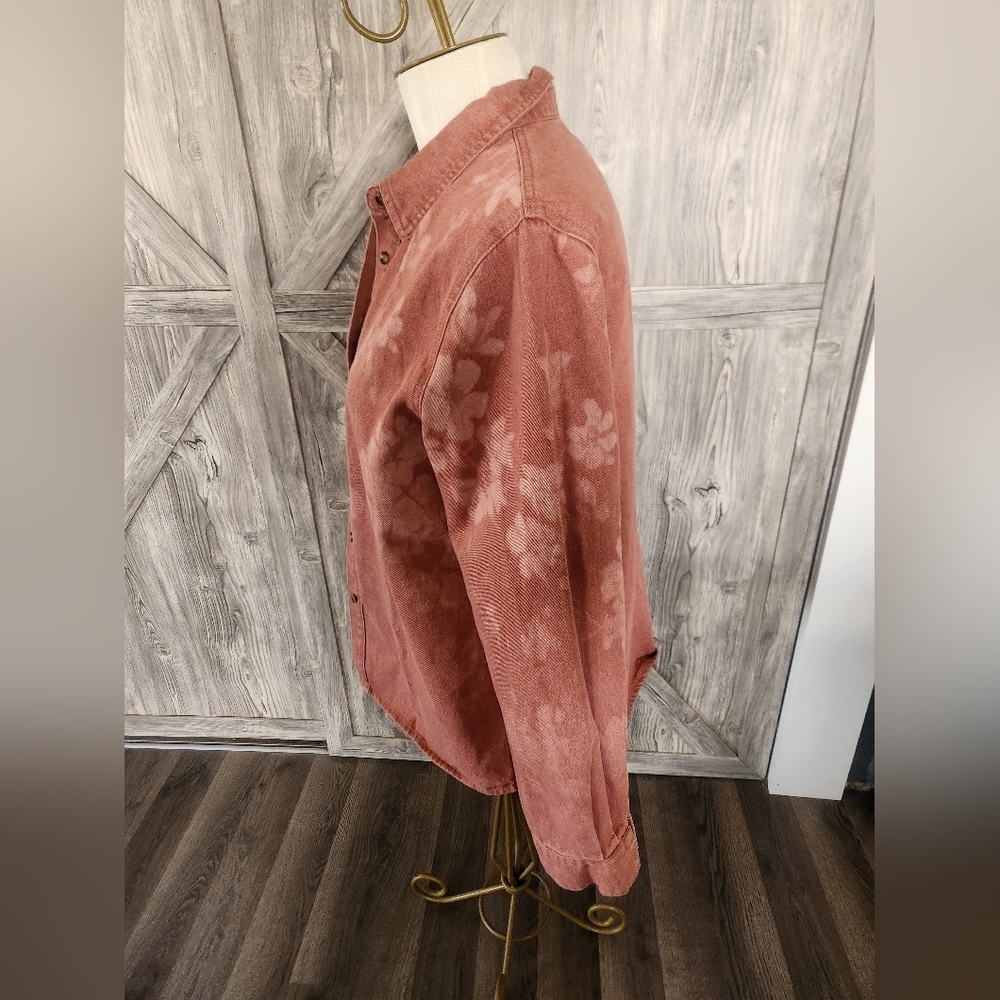 Rustic Rose Washed Denim  Button-Up Shirt/Shacket - Picture 5 of 8